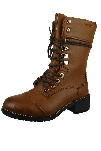 Mustang Damen Sportliche Stiefelette Winterschuhe 1402501 Braun 307 cognac Kunstleder