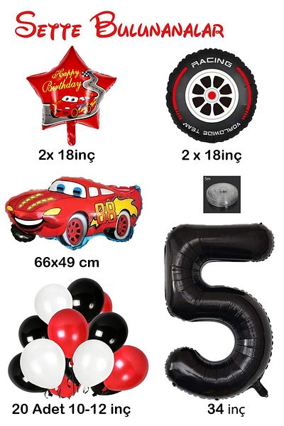 Patladı Gitti 5 Years Old Cars Themed Birthday Party Celebration Balloon Set