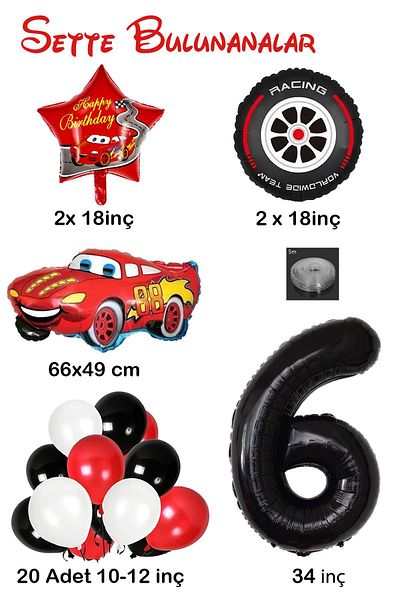 Patladı Gitti 6 Years Old Cars Themed Birthday Party Celebration Balloon Set