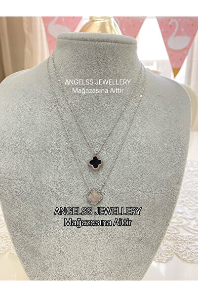 ANGELSS JEWELLERY Double Combination Clover Model Silver Black Necklace Van C...