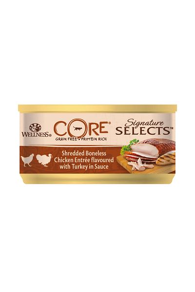 wellness Core Signature Selects Shredded Chicken and Turkey Canned Cat Food - 79 g - Pack of 24