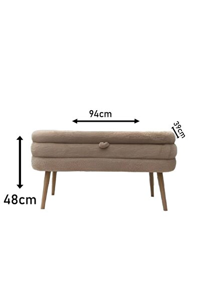arge demo Ramsey Capucino Sütlü Kahverengi Gürgen Gerçek Ahşap Ayak Welsoft Peluş Kumaş Sandıklı Benç Puf
