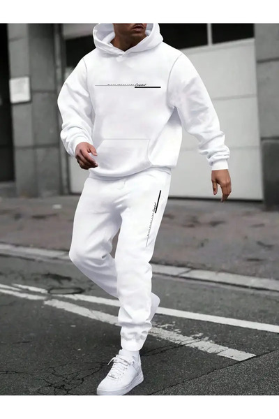 bellanova Unisex New Season Bumbac alb Hanorac cu glugă Pantaloni de trening ...