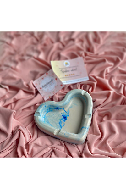 Handmade Mermer Desenli Dekoratif Mavi Küllük - Kalp Küllük