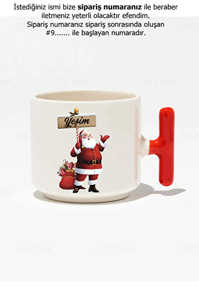 Öz Kupa Yılbaşı Noel Baba Kişiye Özel Merry Christmas Hediyelik Kırmızı T Kul...