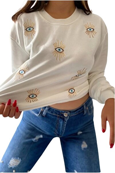 Cassime Γυναικεία νέα σεζόν White Eye Sequins and Embroidery Κεντημένη 100% βαμβακερή φούτερ oversize