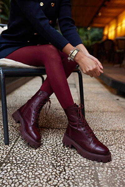 ANGELİNA JONES BELLA KADIN BORDO GERCEK DERİ BAGCIKLI EVA TABAN POSTAL BOT