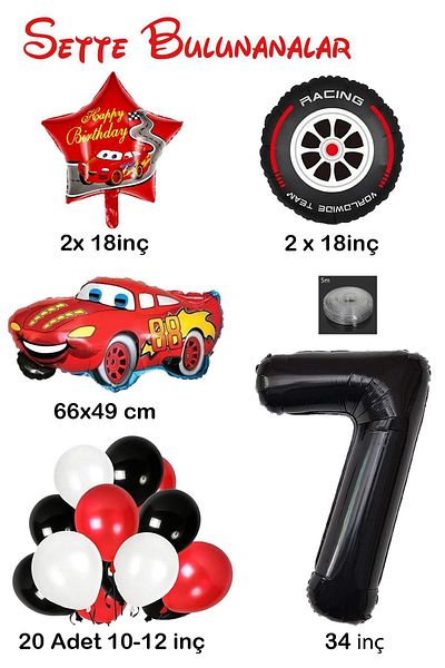 Patladı Gitti 7 Years Old Cars Themed Birthday Party Celebration Balloon Set