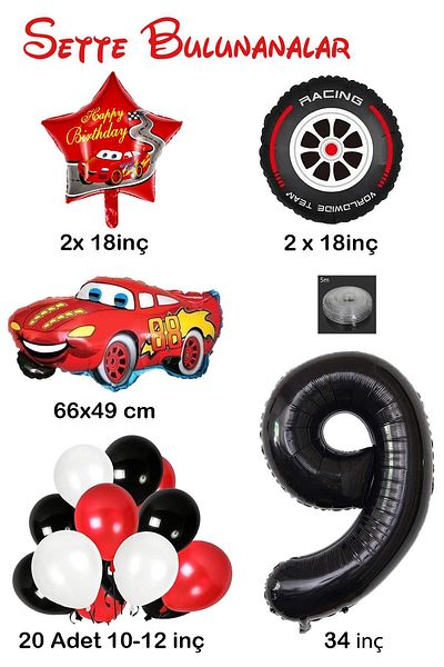 Patladı Gitti 9 Years Old Cars Themed Birthday Party Celebration Balloon Set