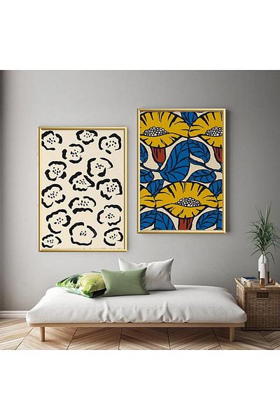 Linacci Set de picturi din sticlă cu poster cu culori vibrante cu cadru dublu din metal auriu