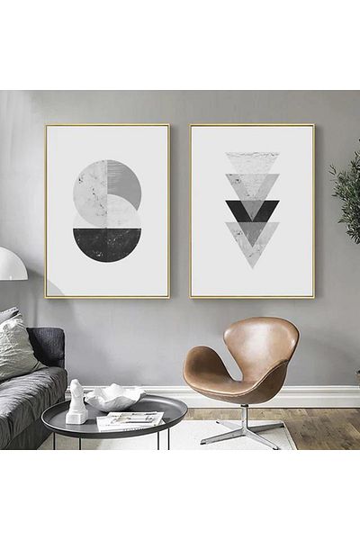 Linacci Set de picturi din sticlă cu poster alb gri cu cadru dublu din metal auriu