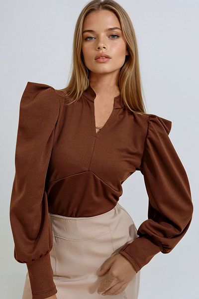 VAGGON Γυναικεία μπλούζα με γιακά Judge Princess Sleeve Woven Crop