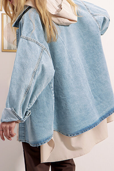 VAGGON Γυναικείο τζιν μπουφάν ICE BLUE με διπλή τσέπη που πλένεται μεγάλου μεγέθους VGN-X8152