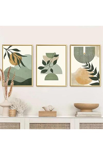 Linacci Σετ τριπλό χρυσό μεταλλικό Bohemian Green Leaf Glass Τραπέζι