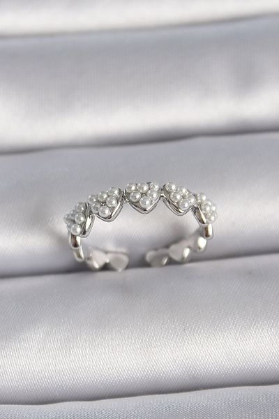 Skygo Brass Silver Color Adjustable Pearl Heart Model Women's Ring - Tj-Byk3411