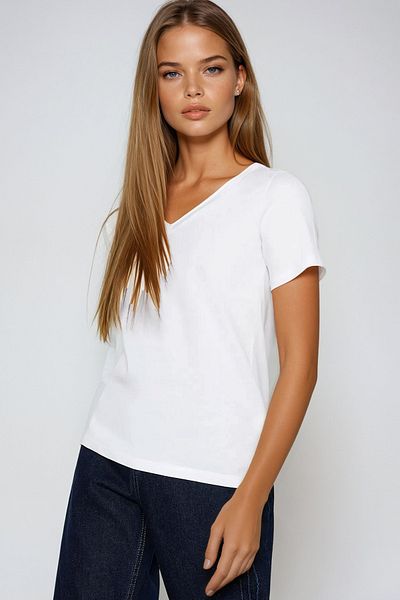 VAGGON Γυναικείο T-shirt Ecru V-Neck Basic Vgn-1045-a