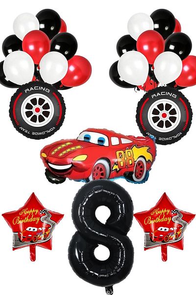 Patladı Gitti 8 Years Old Cars Themed Birthday Party Celebration Balloon Set
