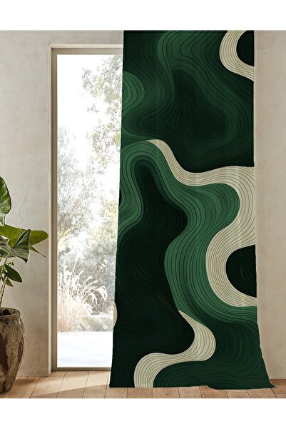 GREENDECOR Ψηφιακή κουρτίνα με τύπωμα φόντων με σχέδιο κυμάτων (ΜΟΝΟ ΦΟΡΑ) Πολύχρωμη μοντέρνα σχεδίαση πράσινη σμαραγδένια κουρτίνα μπεζ