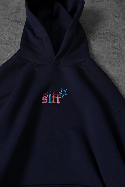 Slatra Ανδρικό φούτερ με κουκούλα με ανάγλυφο μπλε ναυτικό αστέρια