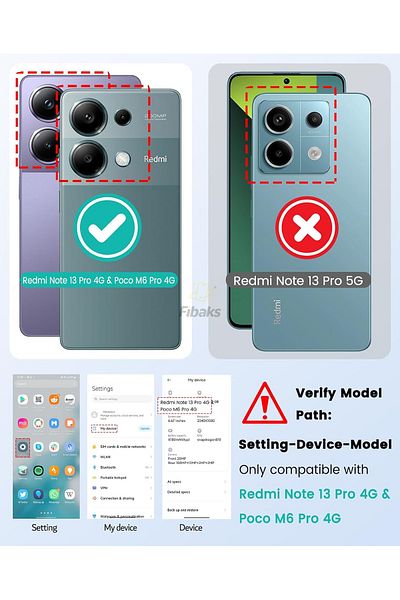 Fibaks حافظة لهاتف Xiaomi Redmi Note 13 Pro 4G مع حماية للكاميرا، غطاء سيليكون أسود ناعم الملمس ممتص للصدمات