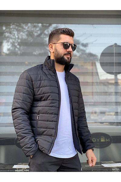 MEYASU Ανδρικό σακάκι με φερμουάρ, μαύρο αδιάβροχο και εσωτερική τσέπη