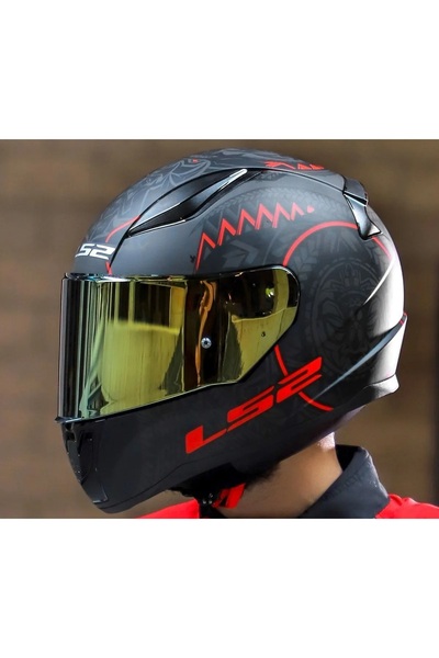 LS2 Rapıd 2 Takaroa Mat Siyah-Kırmızı Fullface Motosiklet Kaskı Gold Camlı ve...