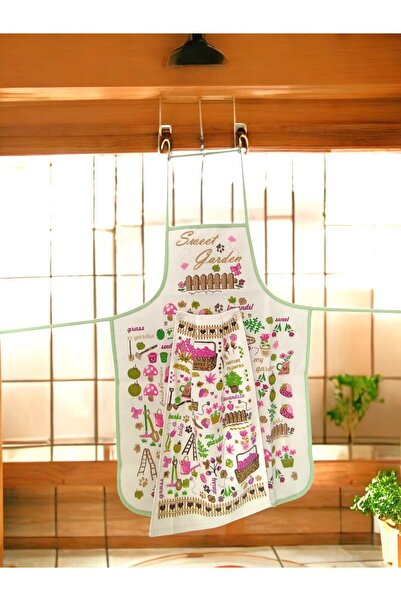 CNR Garden مريلة مطبخ مع منشفة |   مقاوم للسوائل |   منشفة مطبوعة |   قاعدة خشبية