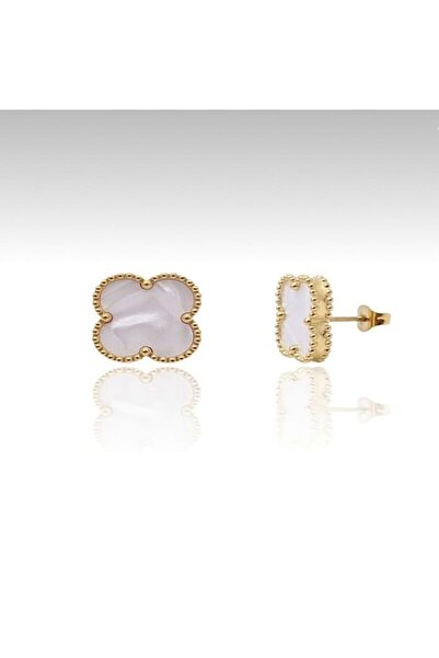 SARIASLAN Beyaz Taşlı 925 Ayar Gümüş Kadın Gümüş Küpe 14 Ayar Altın Suyu