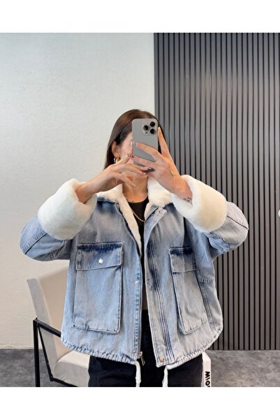 WİONA Peluş Detaylı Kot MONT