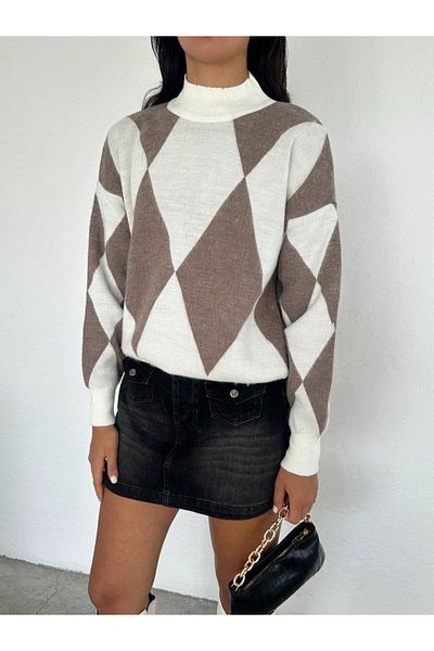 sportiness Turtleneck Argyle Knitwear Sweater