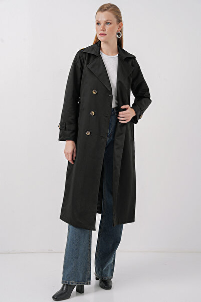 Bigdart 5940 Жіночий двобортний комір довгий тренч - чорний