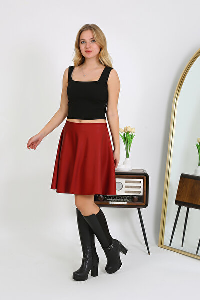 Cliff şık tasarımlı fermuarlı deri etek