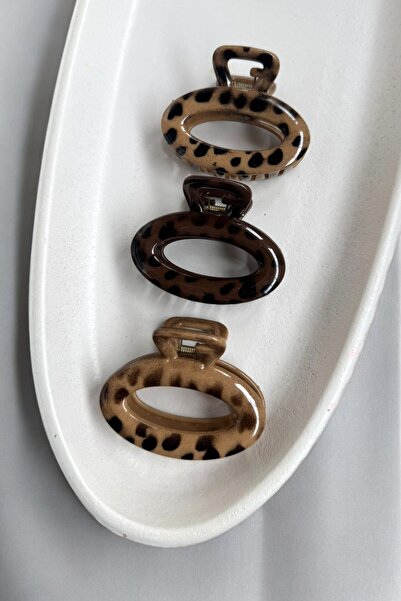 MUTENA Kahverengi Leopar Desenli Mandal Toka - Kıskaçlı Leoparlı Vintage Mini...