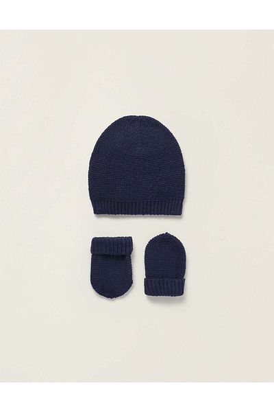 Ziddy SET BEANIE MITTENS DRESS BLUE