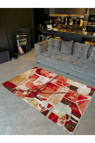 Rugs Modern Halı Συλλογή Βαρκελώνης Κόκκινες Αποχρώσεις Αφηρημένο Σχέδιο Δημι...