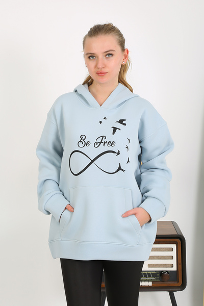 Cliff Kadın Sweat 3 Iplik Kapşonlu Cepli Içi Pamuklu Özel Baskılı Oversize Swit