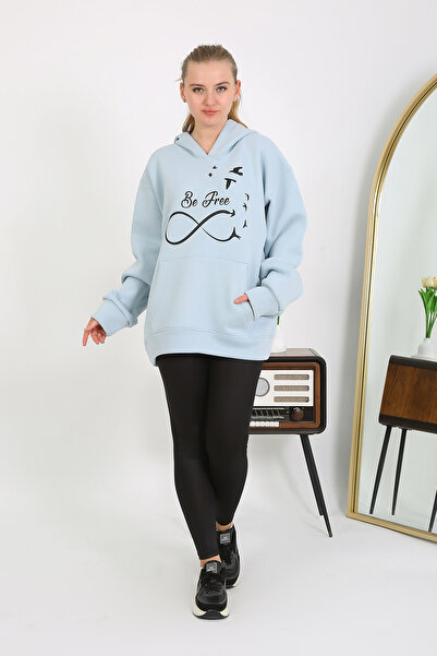 Cliff Kadın Sweat 3 Iplik Kapşonlu Cepli Içi Pamuklu Özel Baskılı Oversize Swit