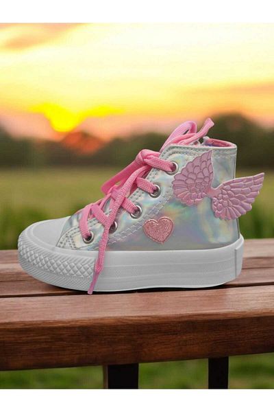 LİASSHOES ολόγραμμα άγγελος φτερωτή καρδιά με λεπτομέρεια σιλικόνης παιδικά αθλητικά παπούτσια sneaker