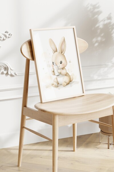 Home 3'lü Sevimli Uyku Kuzusu seti Çocuk ve bebek Odası 3'lü Bej rengi Çerçevesiz Poster seti