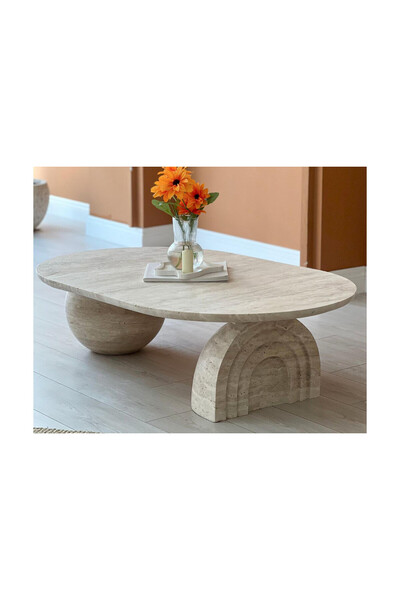 Modestmar Traverten Orta Sehpa Top Ayaklı İşlemeli 80x120
