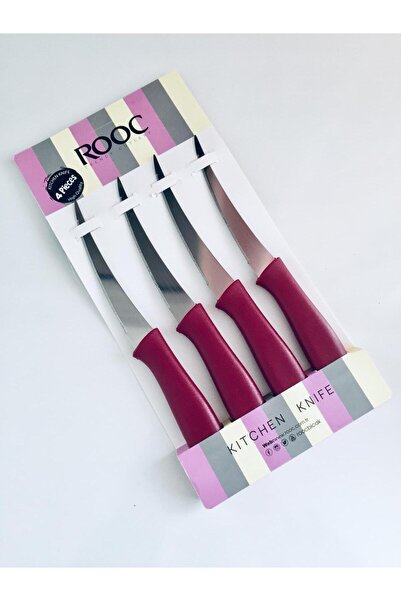 Rooc 4'lü Lazer Kesim Tırtıklı Meyve Sebze Bıçak Seti & Vişne