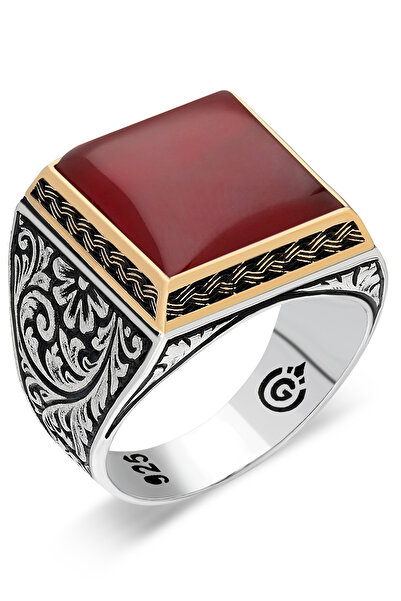 OTTOTESBİH Akik Taşlı Erkek Yüzük Erkek Gümüş Yüzük