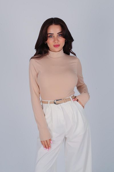 FACETTE Γυναικεία Μπεζ μακρυμάνικη Basic Crop Μπλούζα