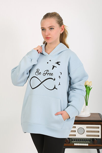 Cliff Kadın Sweat 3 Iplik Kapşonlu Cepli Içi Pamuklu Özel Baskılı Oversize Swit