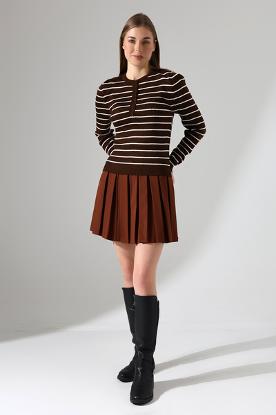 amcacom Striped Button Detail Knitwear Sweater Dark Brown