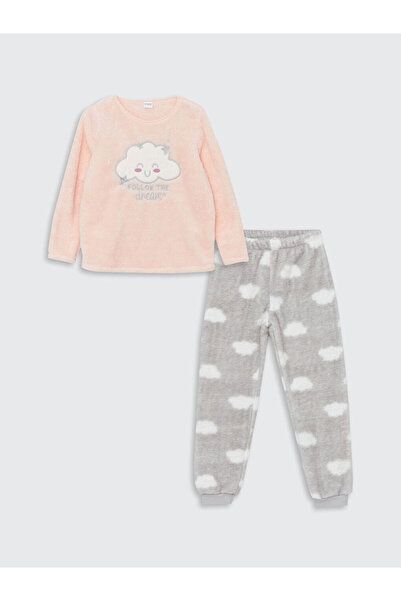 LC Waikiki LCW Kids Pembe Bisiklet Yaka Pelüş Kız Çocuk Pijama Takımı