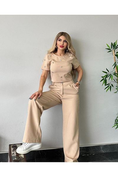 decision fashion Imported Woven Fabric Pants Suit Special Stone Detail