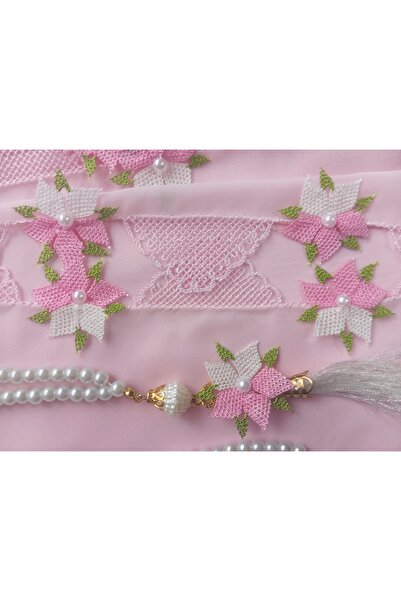 NUMİSTORE İğne oyası tespihli pembe renk namaz örtüsü