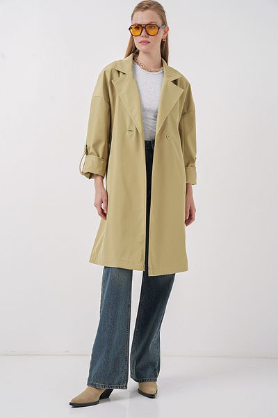 Bigdart 9104 Double Breasted Neckline Lined Trench Coat - Oil Green