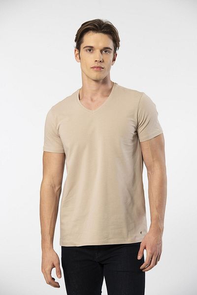 Cacharel Ανδρικό T-shirt Lycra με λαιμόκοψη V 1332/μπεζ
